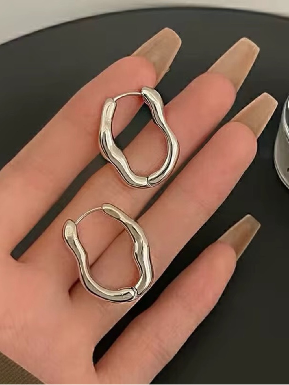 Silver Organic Wave Hoop Earrings - Women Jewelry